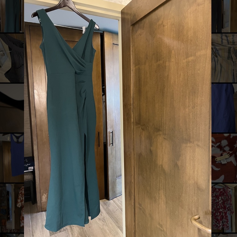 Green Sleeveless V Neck Split Evening Cocktail Maxi Dress